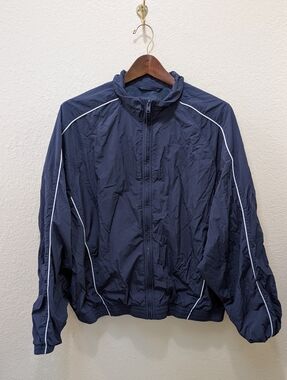 Hollister Brand Navy Blue With White Piping Windbreaker Jacket. Size XL